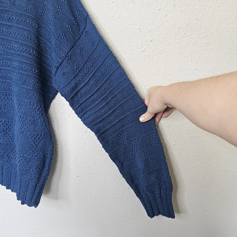 Bedford Fair Blue Textured Cotton Mock Neck Sweater Petite Large USA - Picture 5 of 8